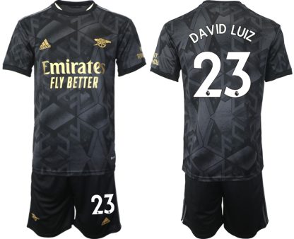Replika Moški nogometni dresi kompleti Arsenal Gostujoči 2023 Kratek Rokav + Kratke hlače DAVID LUIZ 23