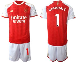Poceni Moški Nogometni dresi Arsenal Domači Kratek Rokav + Kratke hlače 2023-24 rdeča bela Aaron Ramsdale 1