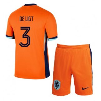 Novo Otroški Nogometni dresi kompleti Nizozemska Domači Euro 2024 oranžna Matthijs de Ligt 3