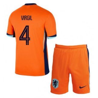 Novo Otroški Nogometni dresi kompleti Nizozemska Domači Euro 2024 oranžna Virgil van Dijk 4
