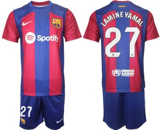 Poceni Otroški Nogometni dresi komplet Barcelona Domači 2023-24 z imenom LAMINE YAMAL 27