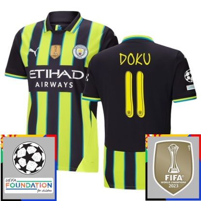 Poceni Moški Nogometni dresi Manchester City Gostujoči Champions League With Patch 2024-2025 Jeremy Doku 11