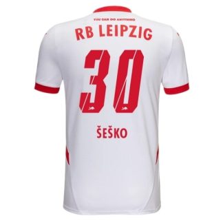 Moški Nogometni dresi RB Leipzig Domači 2024-25 bela rdeča Kratek Rokav Benjamin Sesko 30