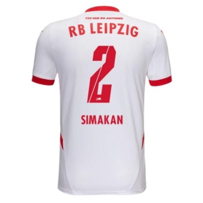 Moški Nogometni dresi RB Leipzig Domači 2024-25 bela rdeča Kratek Rokav Mohamed Simakan 2