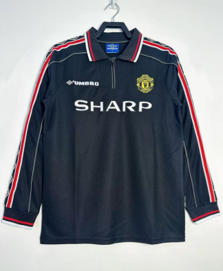 Poceni Moški Retro Nogometni dresi Manchester United črna 1998 Dolgi Rokav